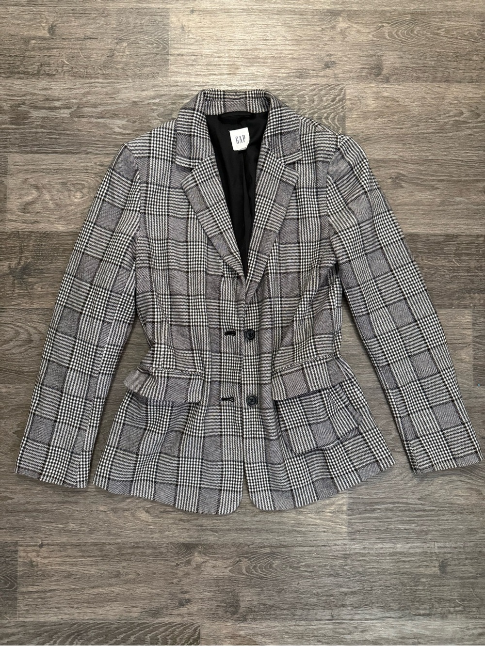 GAP Women's Black & Gray Glen Plaid Tailored Blazer
